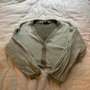 Out From Under UO Crop Long Sleeve Button Up Cardigan in Sage Green